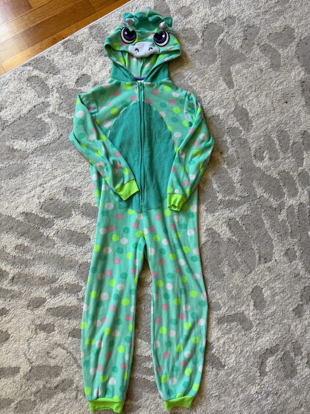 Cat & Jack Mint Green Polka Dot Dino Hooded One-Piece Pajama